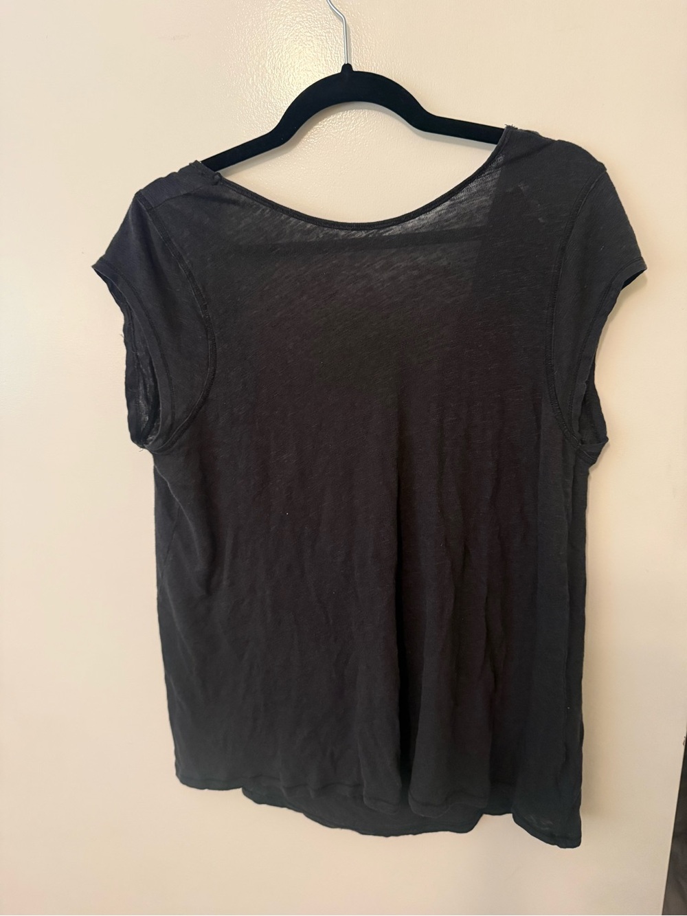 Free People Black Short Sleeve Slub Tee